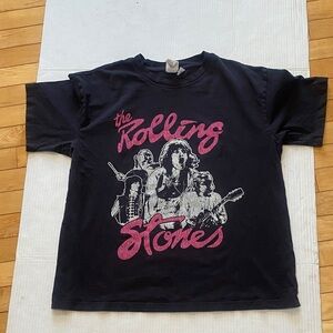 H&M ‘ROLLING STONES’ Black & Pink Graphic crew neck cotton T-Shirt Size Small